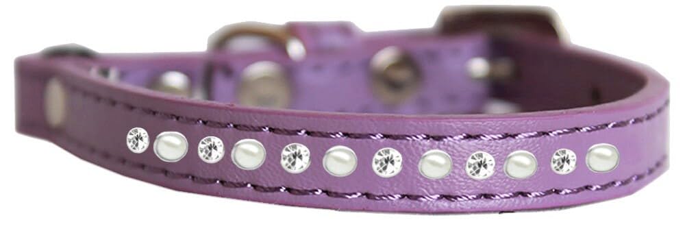 Premium Cat Safety Collar, Pearl & Clear Jewel - 14 - Lavender