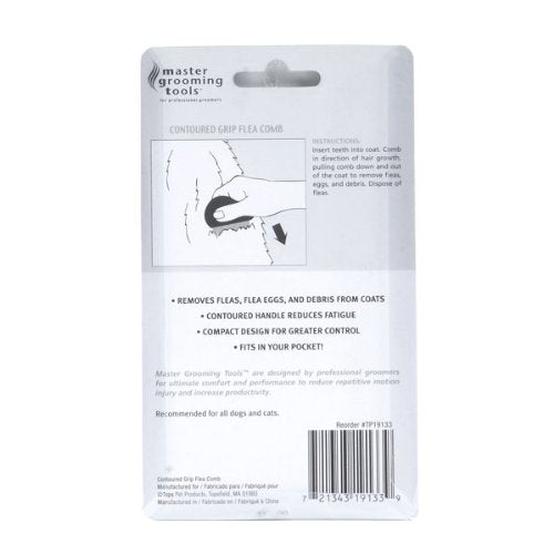 Master Grooming Tools Contoured Grip Flea Combs — Ergonomic Combs For Removing Fleas, Black, 3-Inch