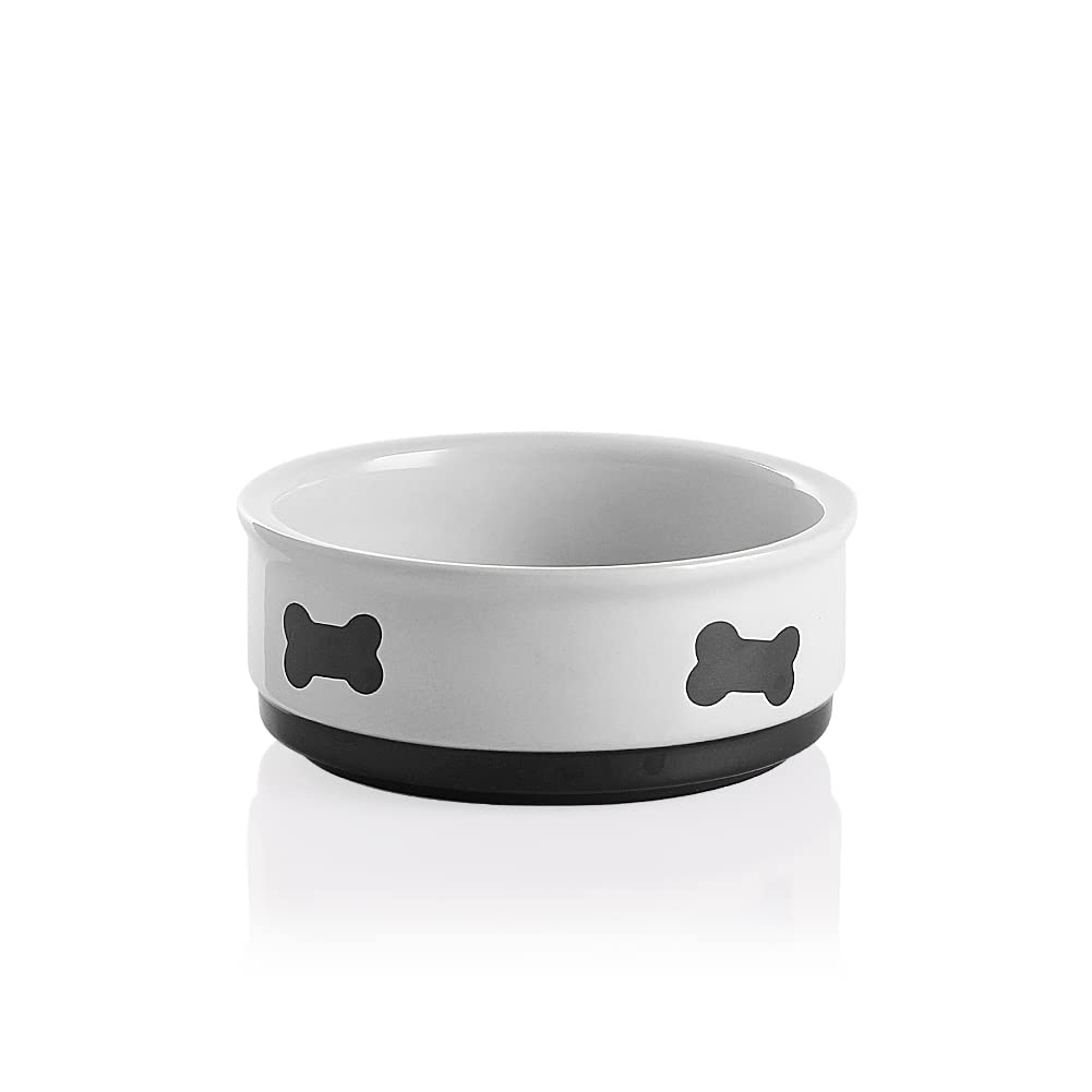 Sweejar Ceramic Dog Bowls with Bone Pattern, Dog Food Dish for Small Dogs, Porcelain Pet Bowl for Water 16 Fl Oz (White)