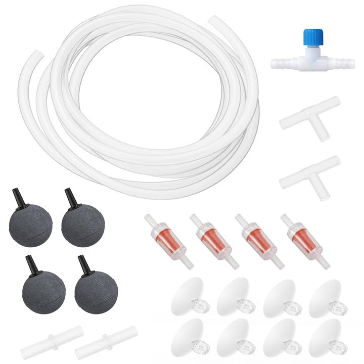Moonorange Aquarium Air Pump Accessories Kit With Standard Tubing, Air Stones, Check Valves, Suction Cups And Connectors.(20 Ft.