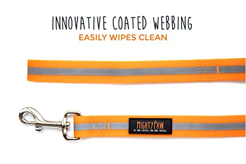 Mighty Paw Waterproof Dog Leash - Smell-Proof Pet Lead Against Dog Foot Smell - Ideal Nylon Reflective Dog Leash For Swimming - Camping - Hiking - Reflective Safety Stripe - 6 Foot Leash - Orange