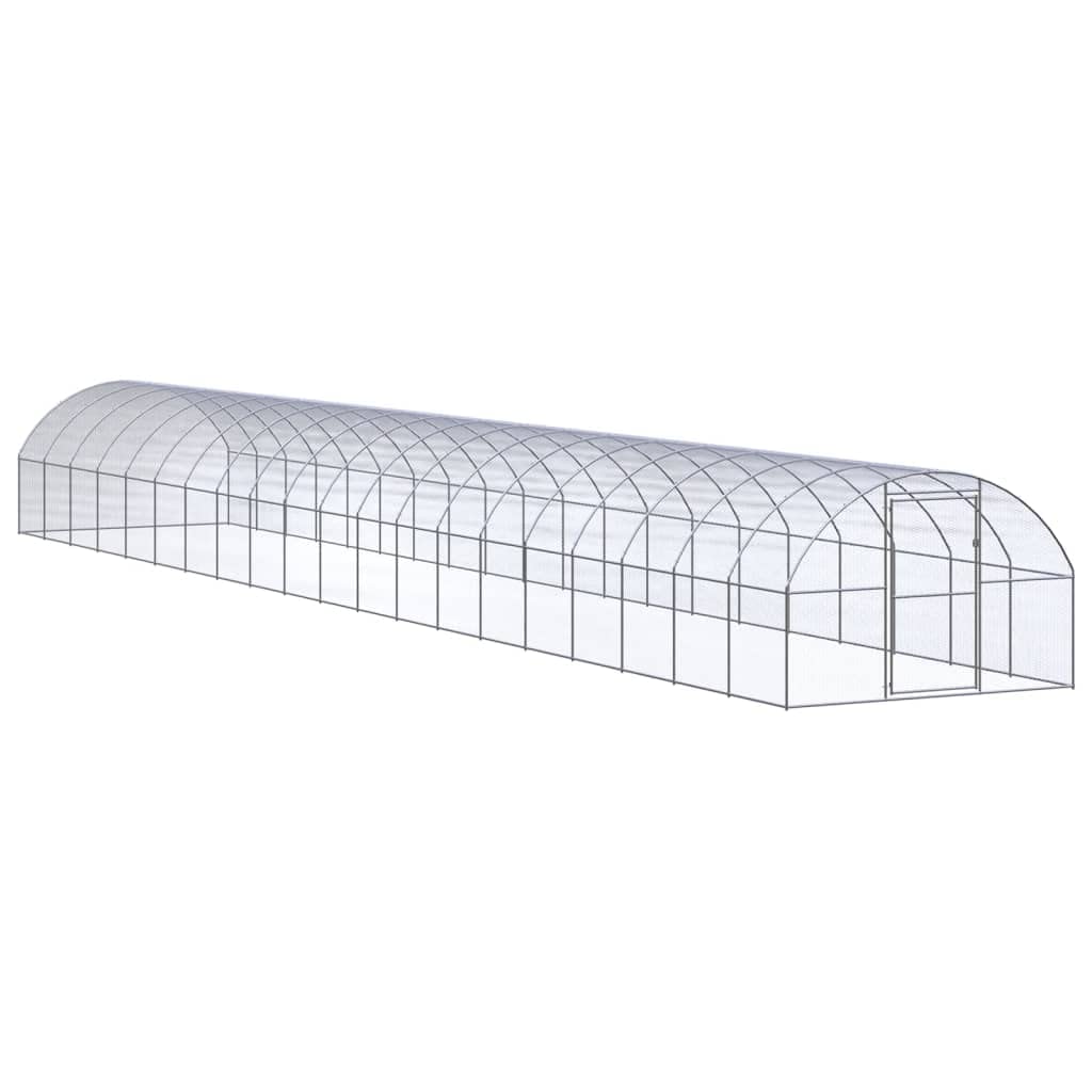 vidaXL Modern Outdoor Chicken Coop 9.8X65.6X6.6 ft Silver Galvanized Steel Weatherproof Durable Construction Poultry House Integ