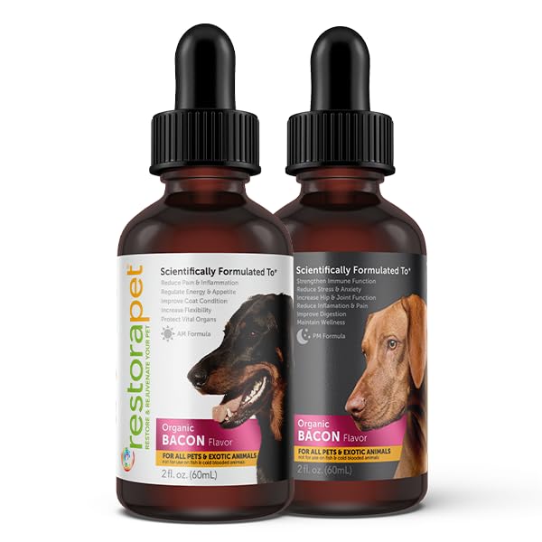 RestoraPet Organic Pet Antioxidant and Multi-Vitamin Supplement Dogs and Cats | Bacon Flavored Combo AM/PM Pack | Promotes Healt