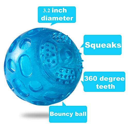 Pjdh 2 Packs Dog Ball Toys For Dog, 3.2 Inches Indestructible Dog Fetch Ball Kong Squeaky Ball For Training Playing, Blue+Green