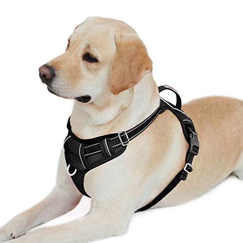 BARKBAY No Pull Dog Harness Front Clip Heavy Duty Reflective Easy Control Handle for Large Dog Walking with ID tag Pocket(Black,