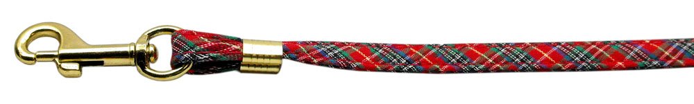 Mirage Pet Products Fabric Plain Red Plaid 3/8-Inch Pet Leash with Gold Hardware