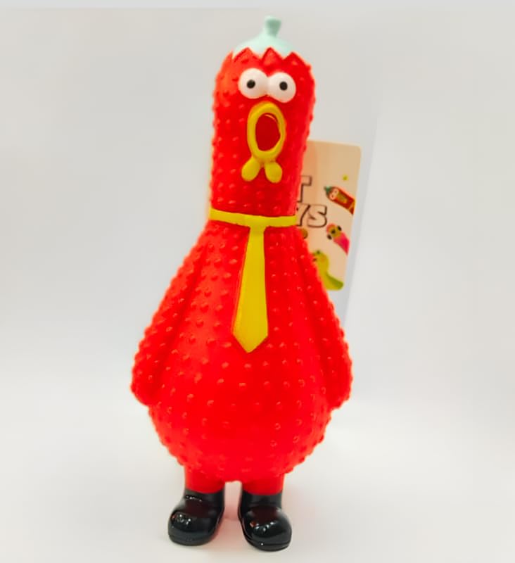 Bohobark Latex Toy For Dogs  Funny Squeaky Animal Shape  Durable Rubber For Chewers Red Chicken