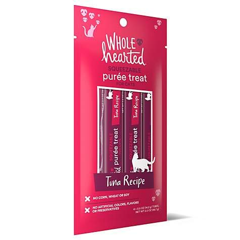 WholeHearted Cat Treats, Tuna Recipe Squeezable Pur  e, 4 Tubes, 0.5 oz Each