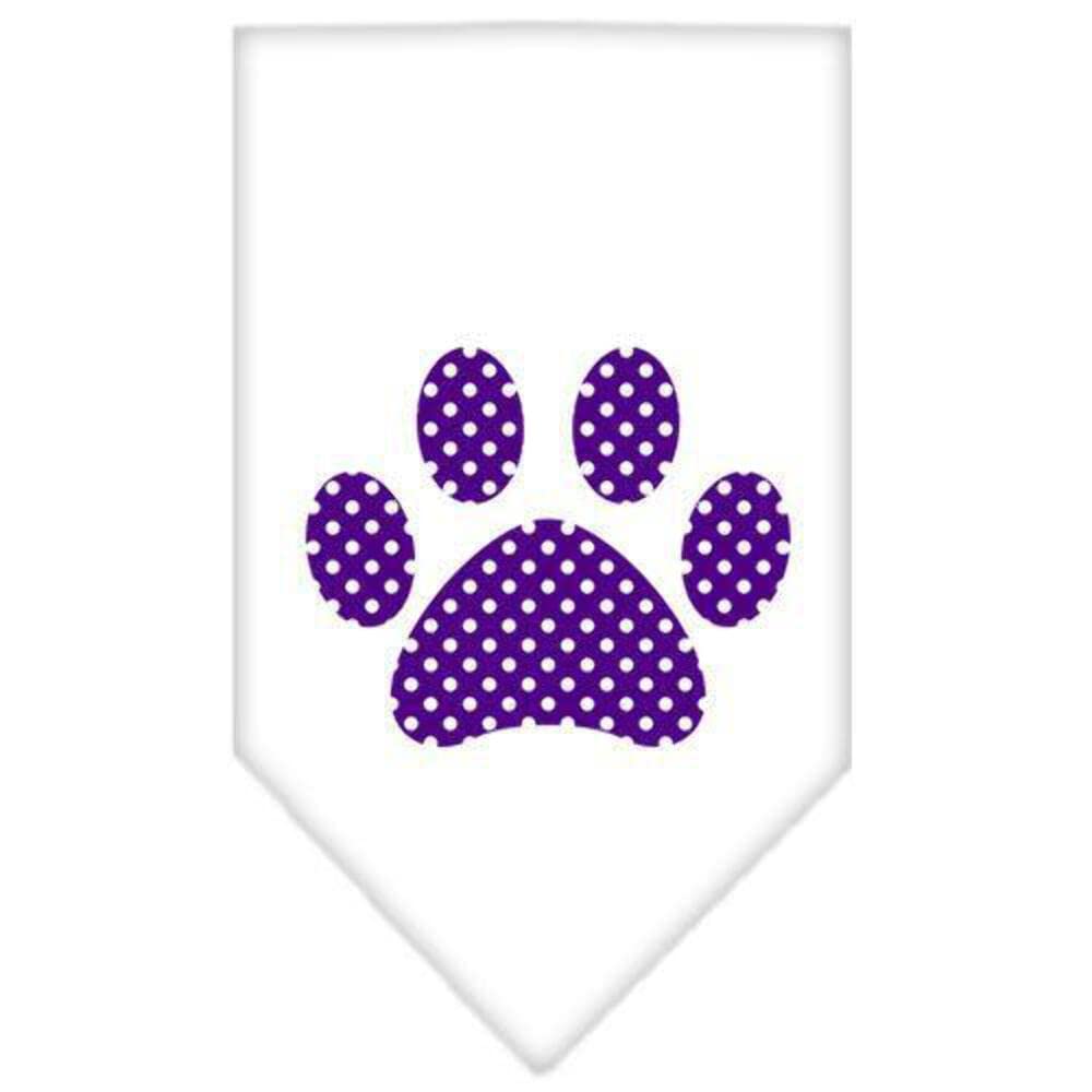 Pet and Dog Bandana Screen Printed, Purple Swiss Dot Paw Cocoa Large