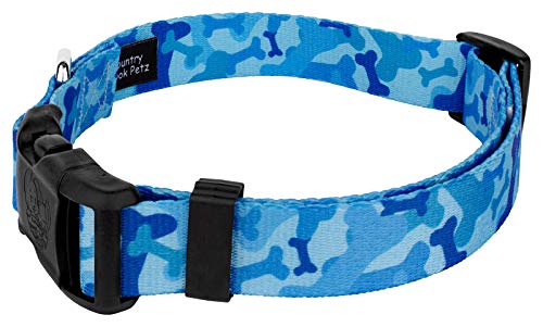 Country Brook Petz - Deluxe Blue Bone Camo Dog Collar - Made In The U.S.A., Camouflage Collection Featuring Rugged Designs (1 Inch, Large)