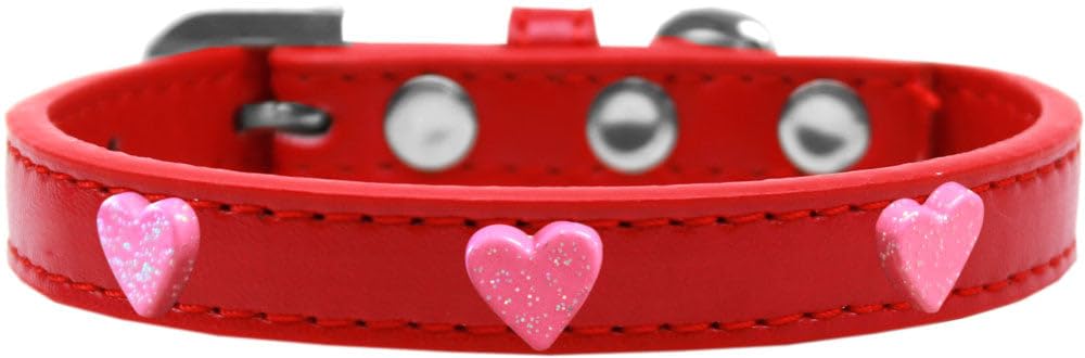 Dog, Puppy & Pet Widget Fashion Collar, Pink Glitter Heart Red 16