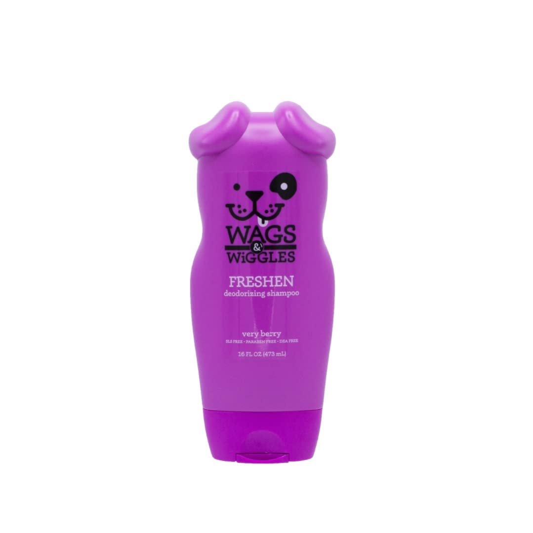 Wags & Wiggles Dog Shampoo - Very Berry Deodorizing Formula, 16 Ounces, Odor Control for Smelly Dogs