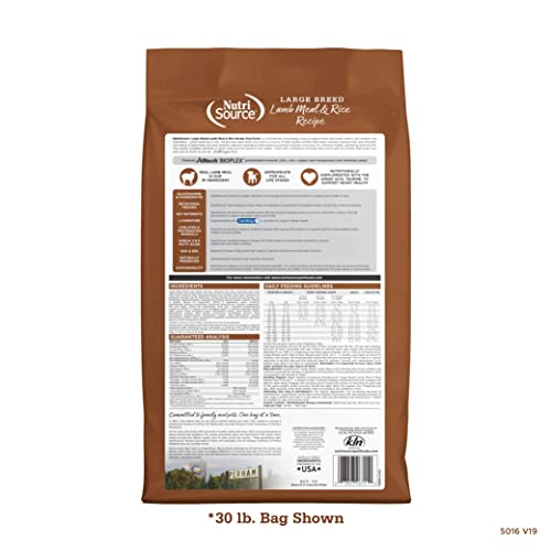 NutriSource Adult Dog Food, Made with Lamb Meal and Rice, Large Breed, with Wholesome Grains, 30LB, Dry Dog Food
