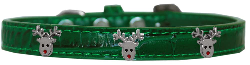 Mirage Pet Products Reindeer Face Widget Croc Dog Collar Emerald Green Size 14