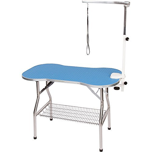 Flying Pig Heavy Duty Stainless Steel Pet Dog Cat Bone Pattern Rubber Surface Grooming Table With Arm/Noose (Sky Blue, 38X22)