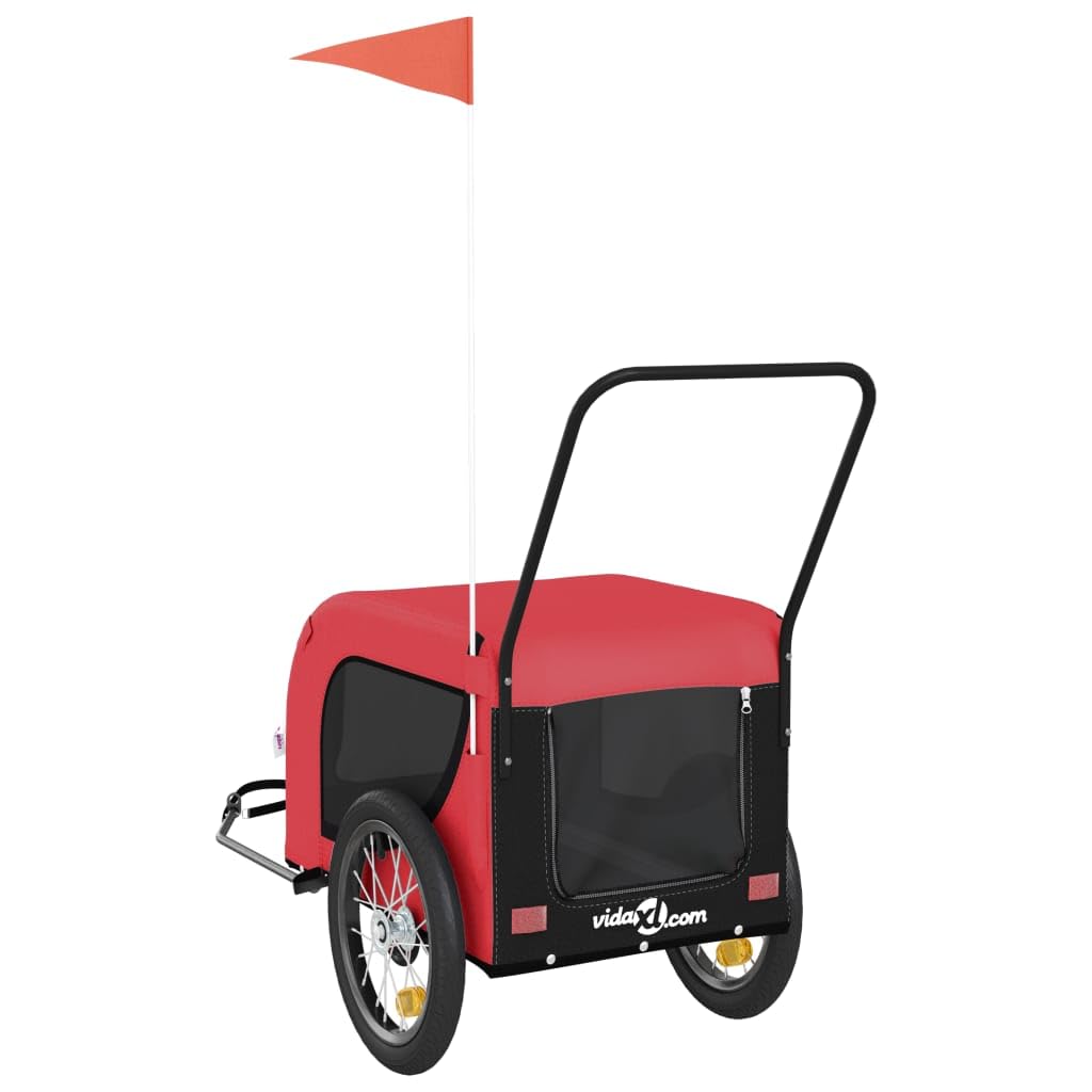 vidaXL Pet Bike Trailer - Red/Black, Oxford Fabric/Iron Frame, 49.2&quot;x24.8&quot;x26&quot;, 99.2 lb Capacity