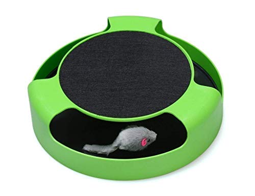 Psk Pet Mart Catch The Mouse Cat Scratcher Interactive Toy With A Running Mice And A Scratching Pad For Cats & Kittens (Green, 