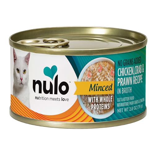 Nulo Grain-Free Minced with Whole Proteins Wet Canned Cat and Kitten Food, Chicken, Crab, and Prawn in Broth, 2.8 Ounce, 12 Cans