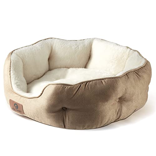 Asvin Small Dog Bed For Small Dogs, Cat Beds For Indoor Cats, Pet Bed For Puppy And Kitty, Extra Soft & Machine Washable With Anti-Slip & Water-Resistant Oxford Bottom, Light Brown, 20 Inches
