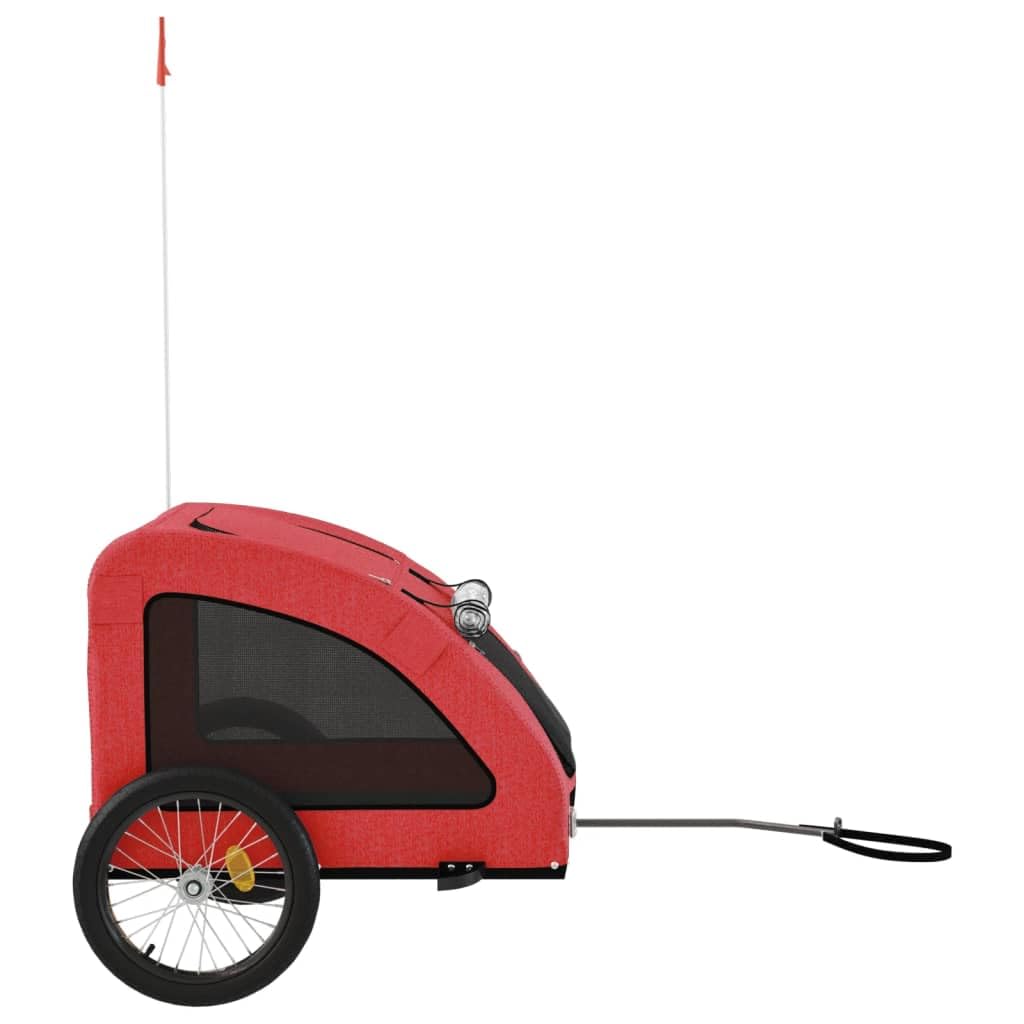 vidaXL Pet Bike Trailer - Red Iron Bicycle Pet Cart with Oxford Fabric, Mesh Windows, Zippered Entry, Reflective Elements for Safety, and Ample Storage Space
