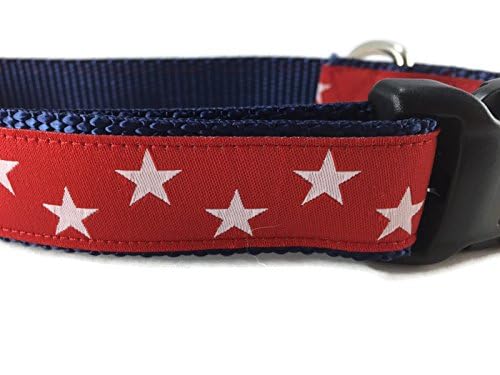 Caninedesign American Dog Collar, Stars, Red, Blue, 1 Inch Wide, Adjustable, Plastic Buckle, Quick Release, Medium And Large (Re
