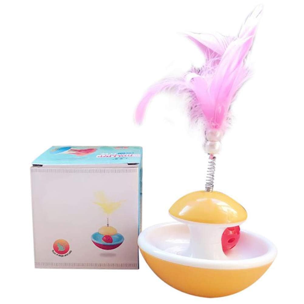 Western Era Rolling Interactive Tumbler PetFriendly Cat Toy With Feather, Teaser, Training Toy For Cat/Kitten (Yellow)