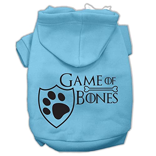 Pet Dog & Cat Hoodie Screen Printed, 'Game Of Bones' Baby Blue Sm (3-6 Lbs.)