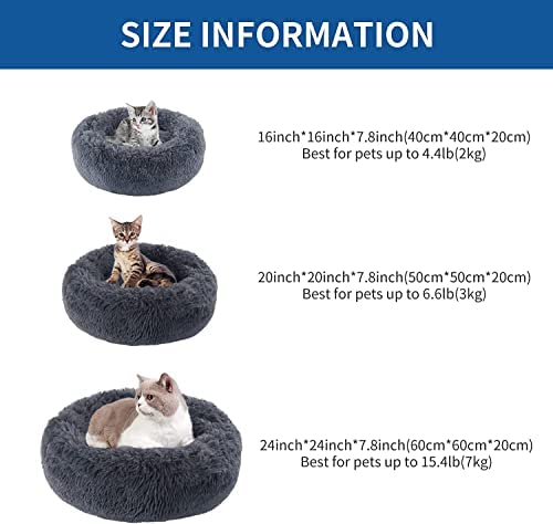 Cat Beds For Indoor Cats - Small Dog Bed Washable 24 Inches, Anti Anxiety Round Fluffy Plush Faux Fur Pet Bed, Thick Bottom (Dar