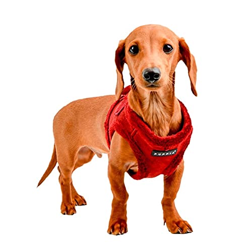 Puppia Terry Vest Dog Harness Step-In Winter Suede Warm No Choke No Pull Training Walking For Small And Medium Dog, Wine, Small