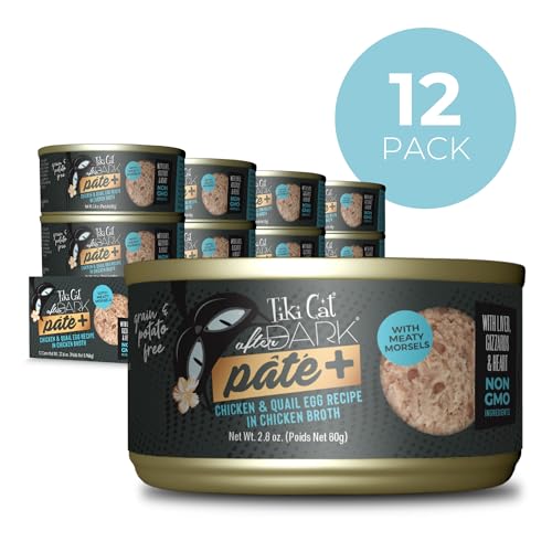 Tiki Cat After Dark Pate+, Chicken & Quail Egg, High-Protein and 100% Non-GMO Ingredients, Wet Cat Food for Adult Cats, 2.8 oz.