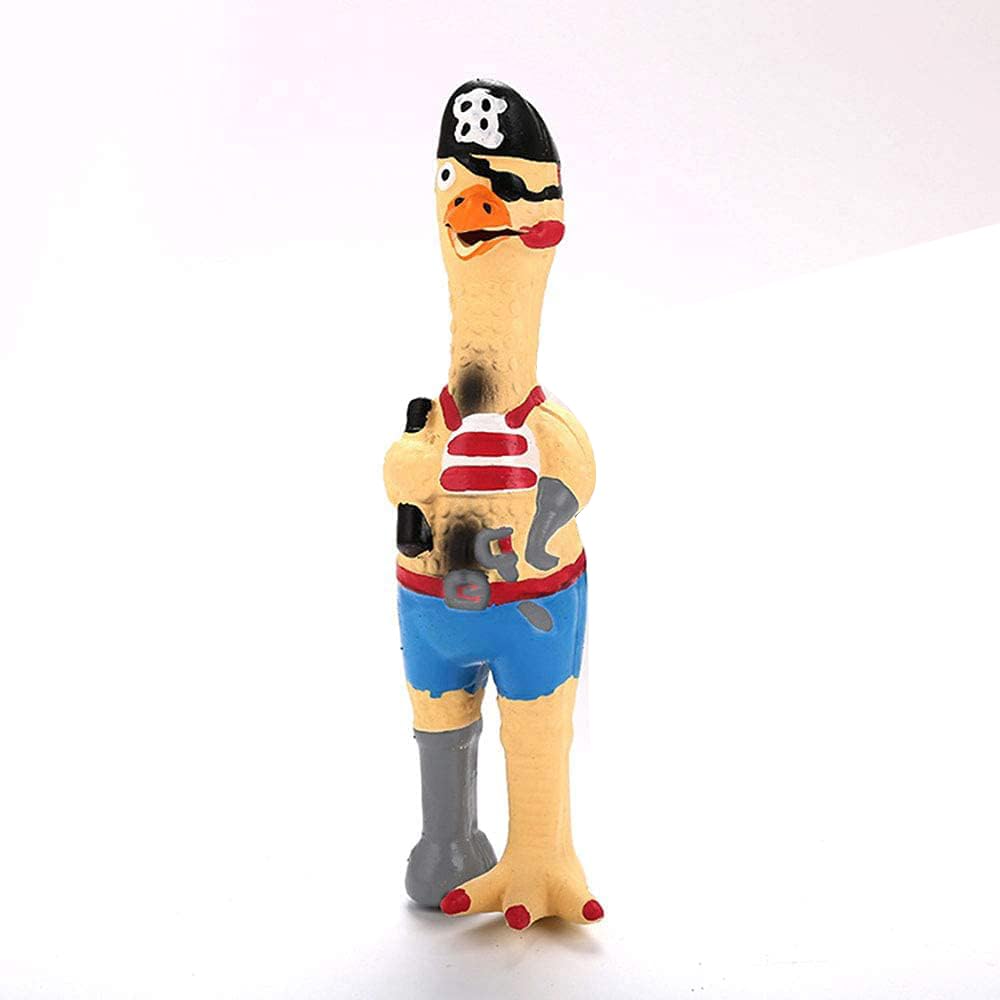 Jooee Screaming Rubber Chicken Dog Squeaky Toy, 8.5 Inch Tall, Latex Chew Molar Dog Toy (Pirate)