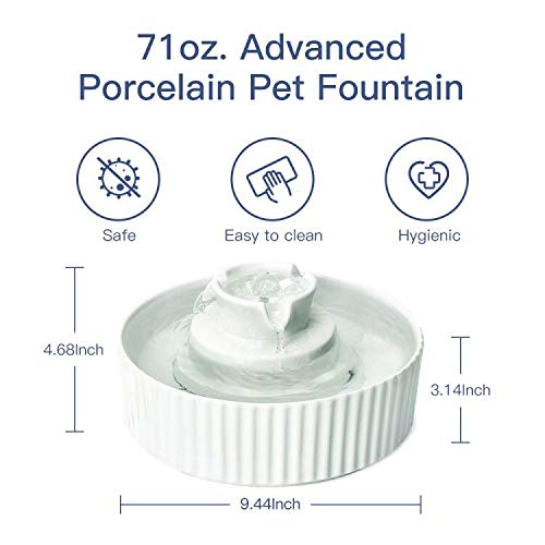 Cepheus Ceramic Pet Drinking Fountain, Ultra Quiet Cat Water Fountain, 2.1L Drinking Fountains Bowl For Cat And Dogs With Carbon Filter And Foam(White)