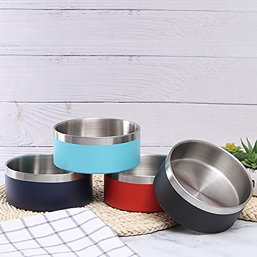 Gteller 32oz 64oz Stainless Steel Double Wall Dog Bowls,BPA Free Non-Slip Pet Dishes,Cat Food&Water Bowl with Rubber Base (64oz,