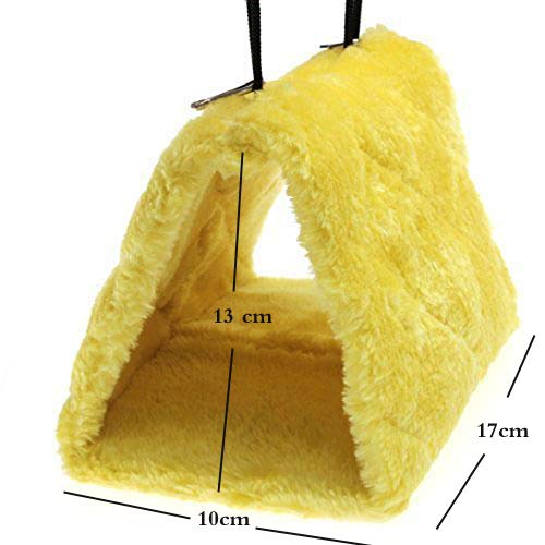 Cdycam Pet Bird Nest Hammock Hanging Cave Cage Plush Snuggle Happy Hut Tent Bed, Yellow (Small (6.7'' L X 3.9'' W X 5.1'' Th))