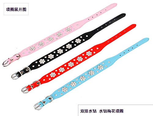 Haoyueer Cute Flower Rhinestone Dog Collar, Bling Collar Pu Leather, Adjustable Sizes S (8-10.5 Inch / 21-27Cm), M (10-12.5 Inch / 26-32Cm), L (12-14.5 Inch / 31-37Cm), Blue