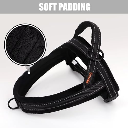 Didog Soft Flannel Padded Dog Vest Harness, Escape Proof/Quick Fit Reflective Dog Strap Harness,Easy For Training Walking,Black M Size