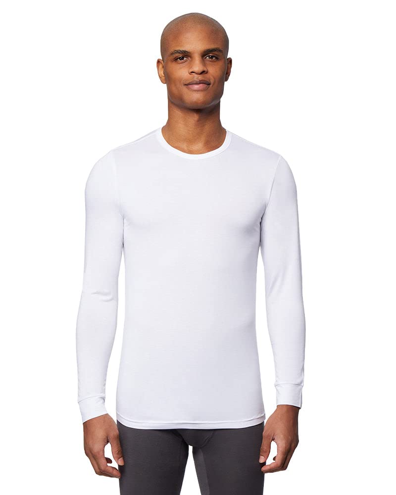 32 Degrees Mens Lightweight Baselayer Crew Top  Long Sleeve  Form Fitting  4-Way Stretch  Thermal, White, X-Large