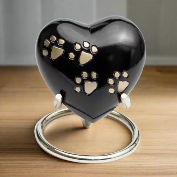 Royal Rapture Urn For Ashes Paw Heart Funeral Cremation Memorial Keepsake Pet Dog Cat | With Stand (Black 3'') Rhp01-02