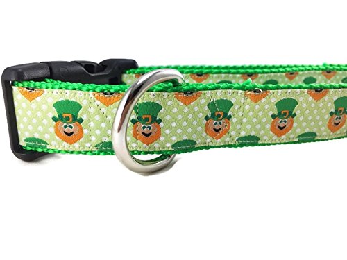 St Patricks Dog Collar, Caninedesign, Shamrock, Beer, Leprechaun, 1 Inch Wide, Adjustable, Nylon, Medium And Large (Leprechaun, Medium 13-19')