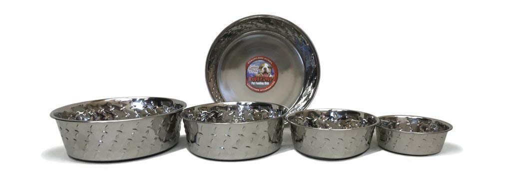 Loving Pets Diamond Plated Dog Bowl With Non-Skid Bottom, 5-Quart, Silver