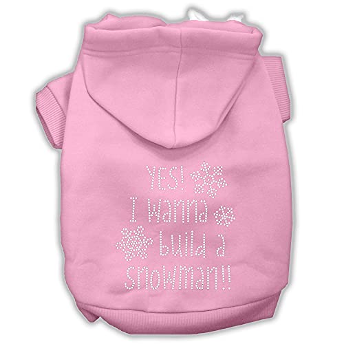 Christmas Pet, Dog & Cat Hoodie Rhinestone, 'Yes! I Want To Build A Snowman' Light Pink Md (6-10 Lbs.)