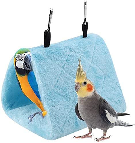 Peony Parrot Hammock Bird Nest Warm Soft Plush Hammock Hanging Cage Tent For Birds Parrot Winter Warm Bed Pet Toy Pouch Cotton Bed (M-Blue)