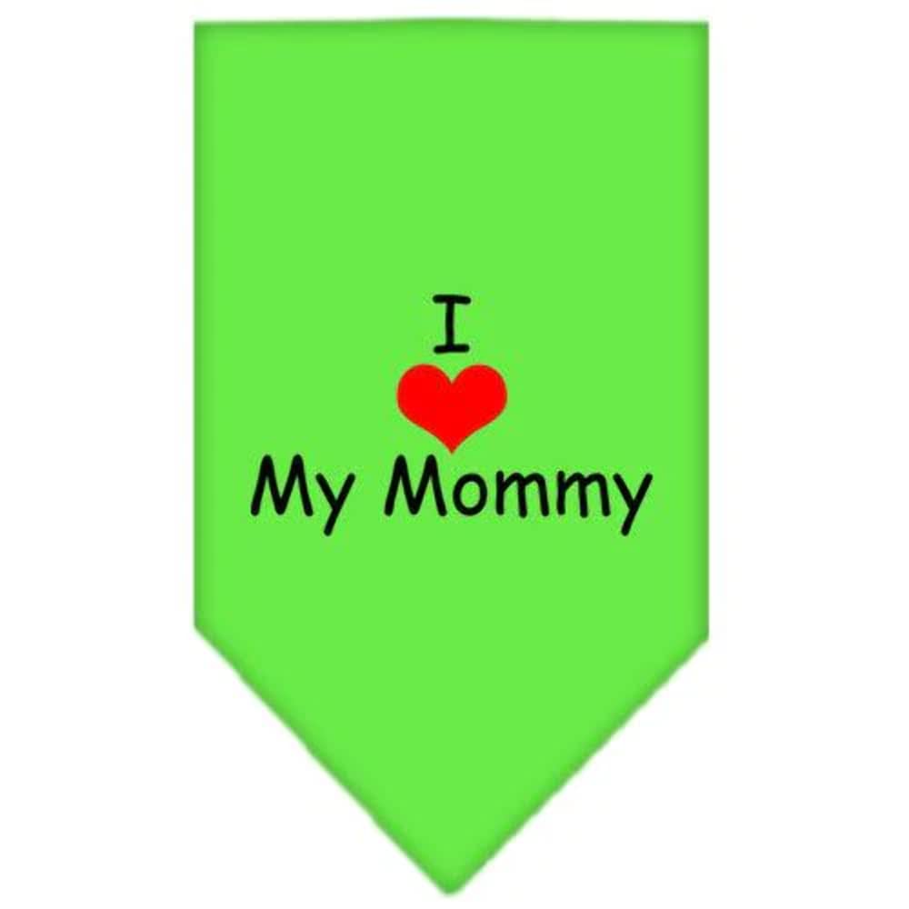 Pet and Dog Bandana Screen Printed, &quot;I Love My Mommy&quot; Lime Green Small