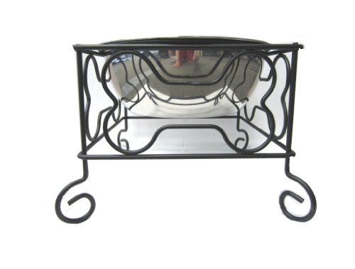 Yml 7-Inch Wrought Iron Stand With Single Stainless Steel Bowl - Size: Medium (6.75'' H X 8.25'' W X 8.25'' D)