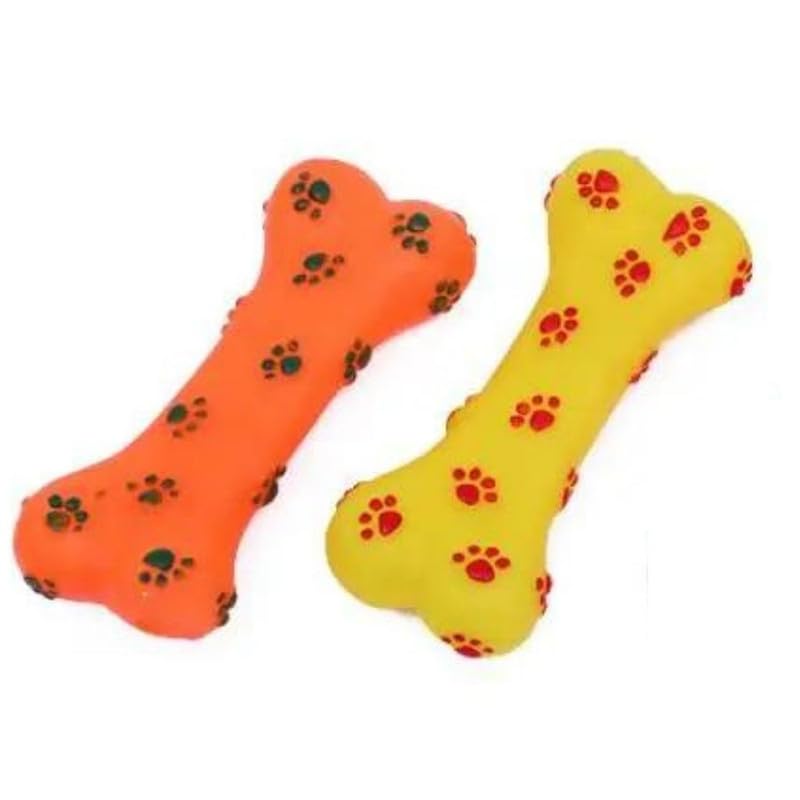 PSK PET MART Pets Product Colorful Squeaky Rubber Non Toxic Sound & Chew Bone Toy with Paw Prints for Puppies & Small Dogs (Colo