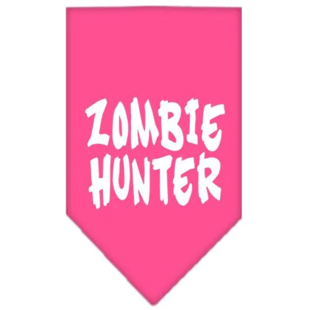 Halloween Pet and Dog Bandana Screen Printed, &quot;Zombie Hunter&quot; Bright Pink Large