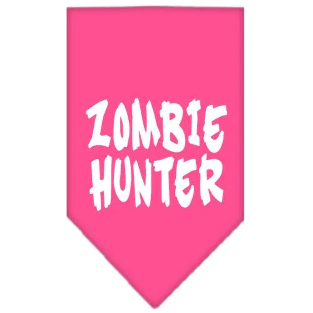 Halloween Pet and Dog Bandana Screen Printed, &quot;Zombie Hunter&quot; Bright Pink Small