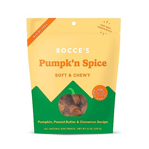 Bocce’S Bakery Pumpk'N Spice Treats For Dogs, Wheat-Free Everyday Dog Treats, Made With Real Ingredients, Baked In The Usa, All-Natural Soft & Chewy Cookies, Pumpkin, Peanut Butter, & Cinnamon, 6 Oz