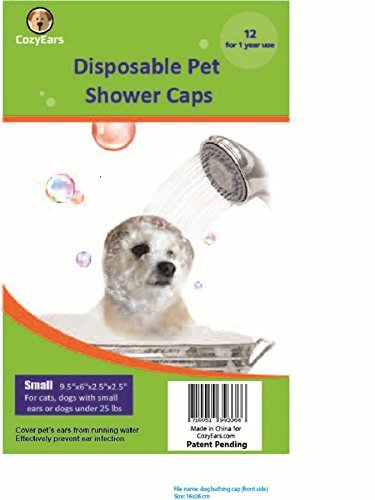 Cozyears Disposable Pet Shower Caps, Dogs, Cats,Cover, Protection Bath, Water, Raining, Ear Infection Prevention, 12 Caps In A Pack (S)