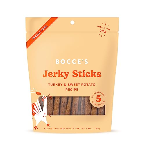 Bocce'S Bakery Jerky Stick Dog Treats, Wheat-Free, Made With Limited-Ingredients, Baked In The Usa With No Added Salt Or Sugar, All-Naural & High-Protein, Turkey & Sweet Potato, 4 Oz